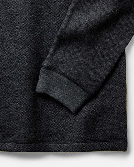 material shot of the sleeves on The Evans Henley in Charcoal Birdseye Wool, Knits by Taylor Stitch