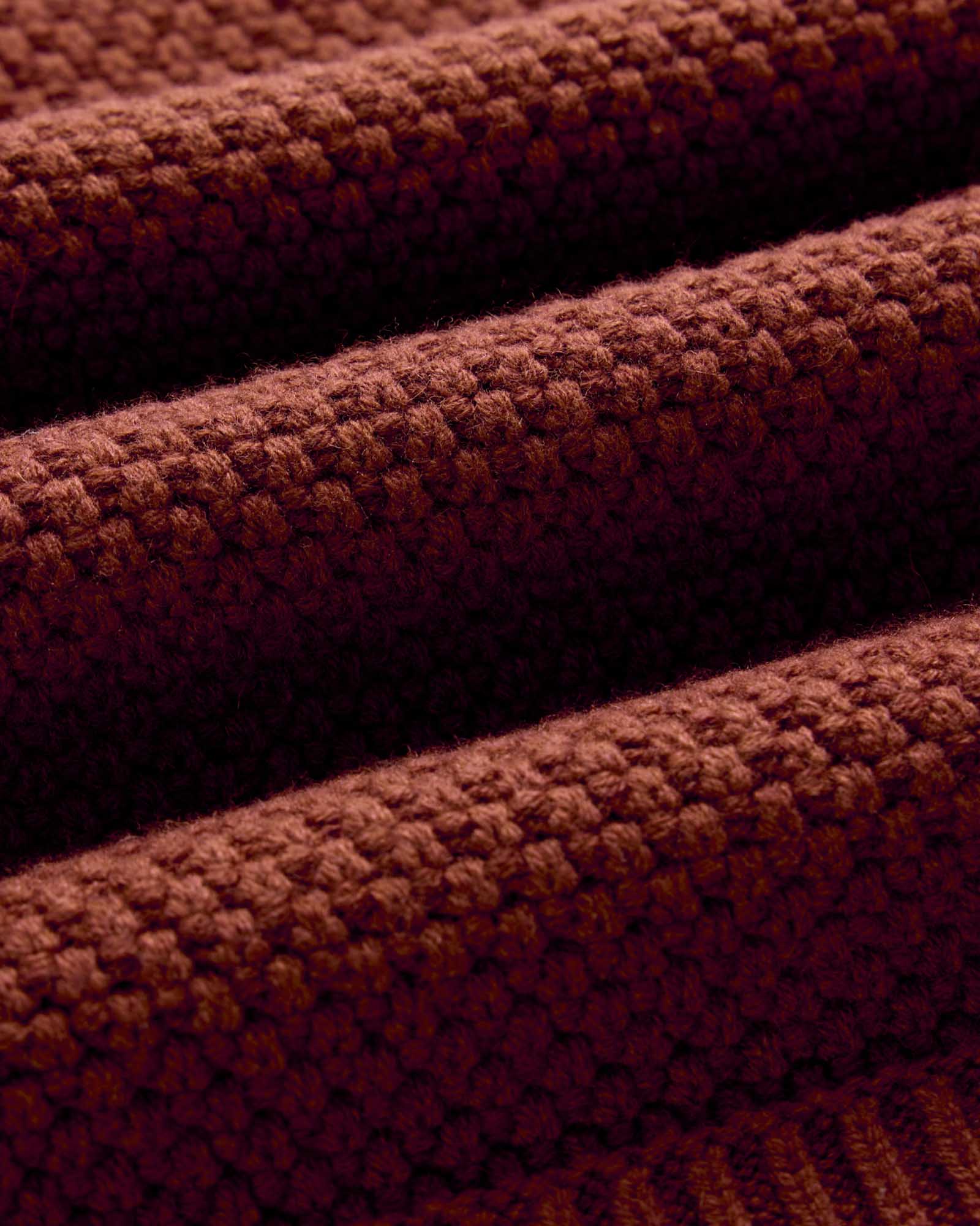 material shot of the fabric on The Fisherman Sweater in Heather Brick Merino, Knits by Taylor Stitch