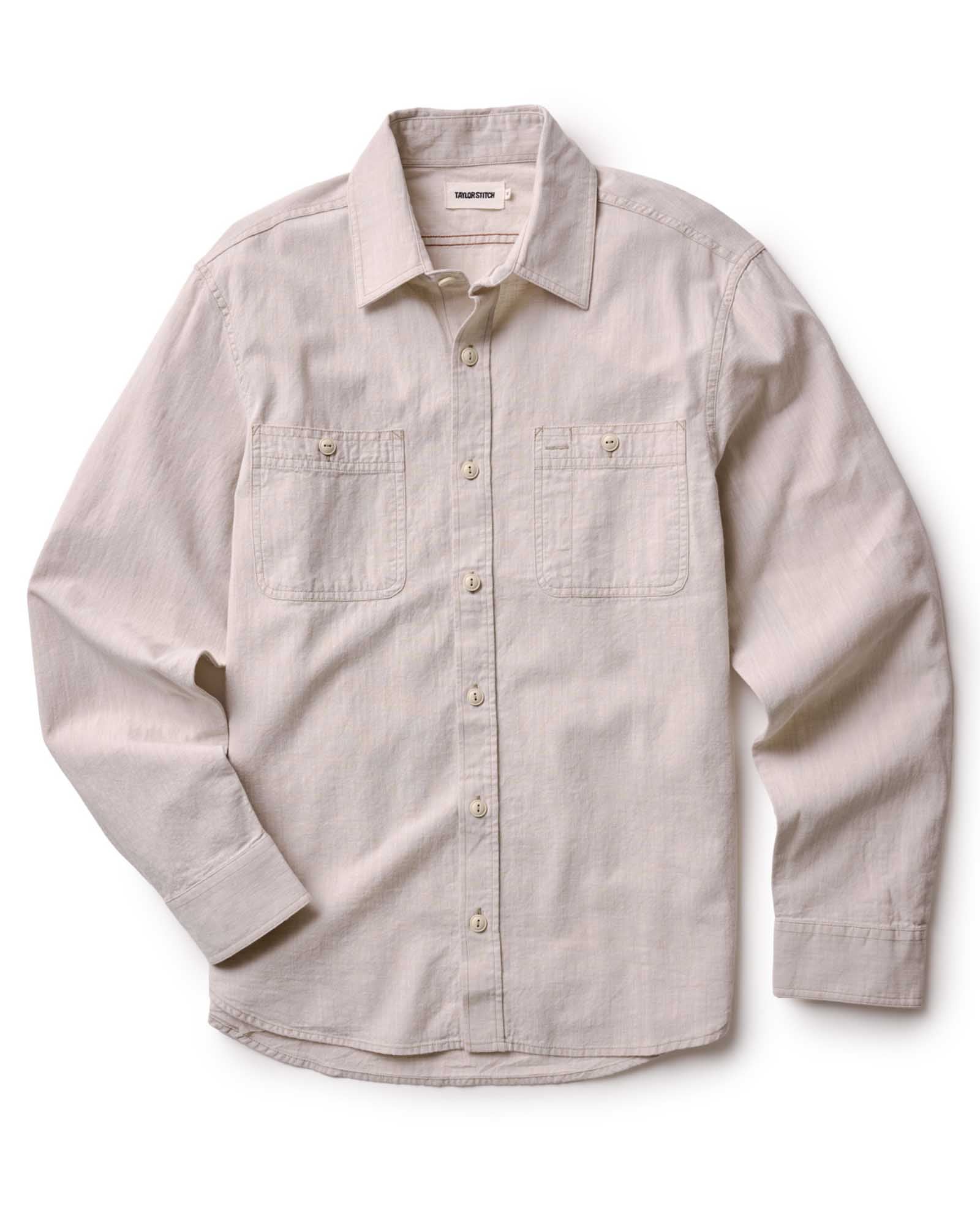 flatlay of The Foundry Shirt in Natural Chambray, Wovens by Taylor Stitch