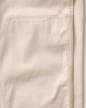 material shot of the double knee imagery on The Good Acre Chore Pant in Natural Canvas, Bottoms by Taylor Stitch