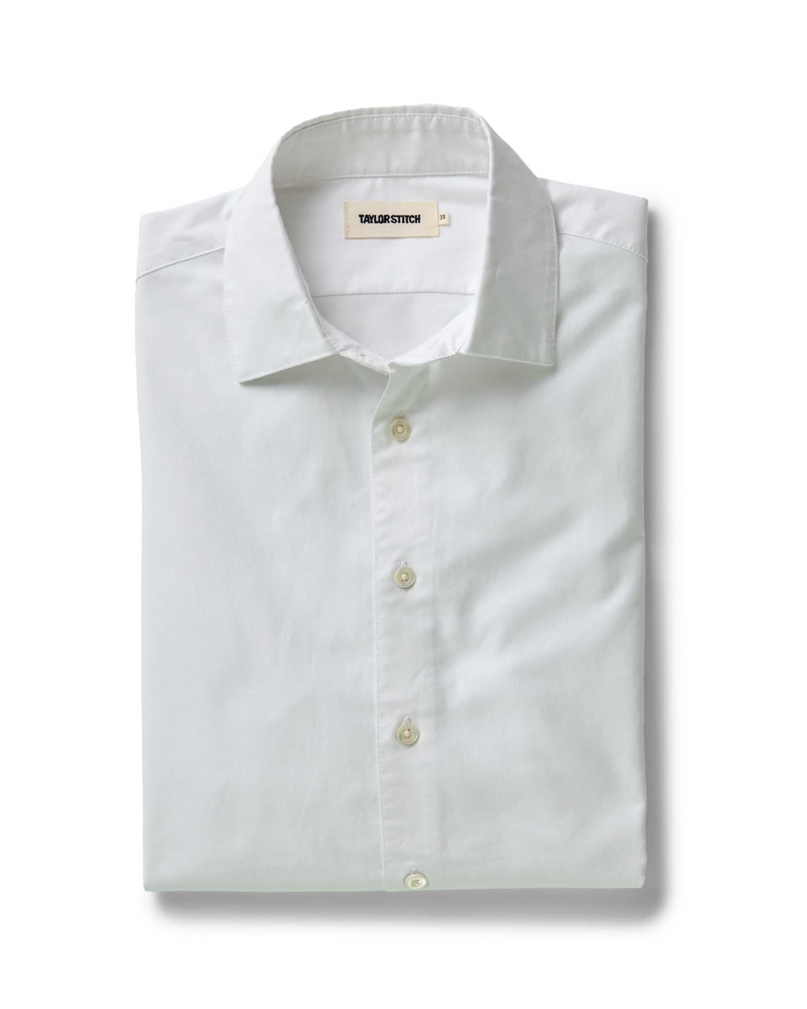 folded flatlay of The Hyde Shirt in White Pinpoint Oxford, Wovens by Taylor Stitch