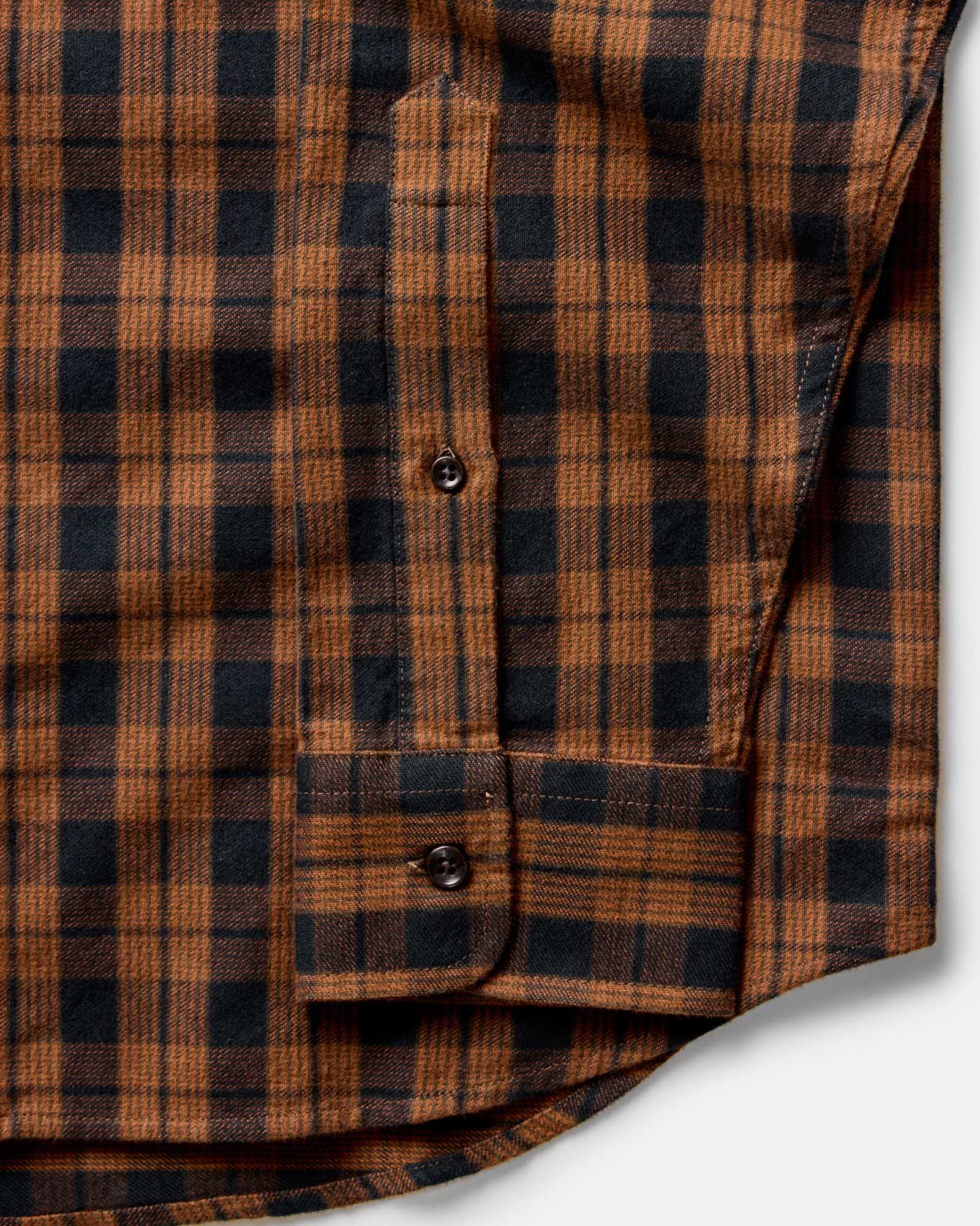 material shot of the sleeves on The Jack in Autumn Pine Plaid Flannel, Wovens by Taylor Stitch