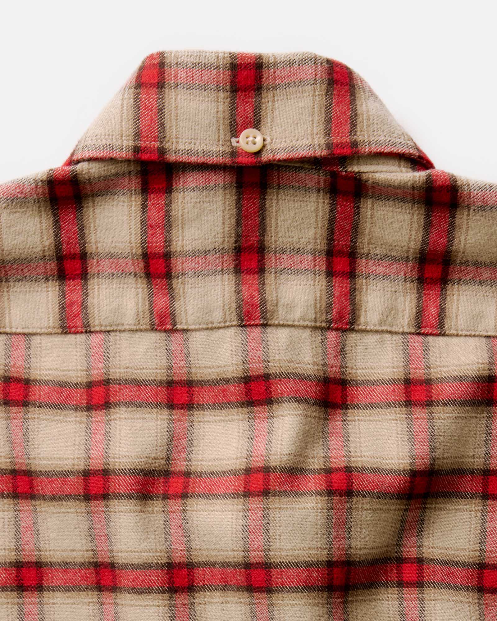 material shot of the back collar on The Jack in Cardinal Plaid Flannel, Wovens by Taylor Stitch