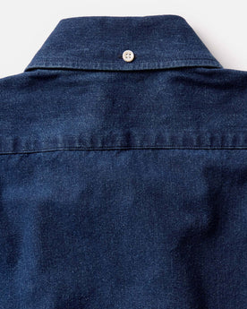 material shot of the pocket on The Jack in Indigo Oxford, Wovens by Taylor Stitch