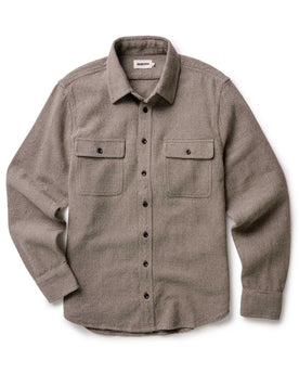 flatlay of The Ledge Shirt in Army Linen Tweed, Wovens by Taylor Stitch