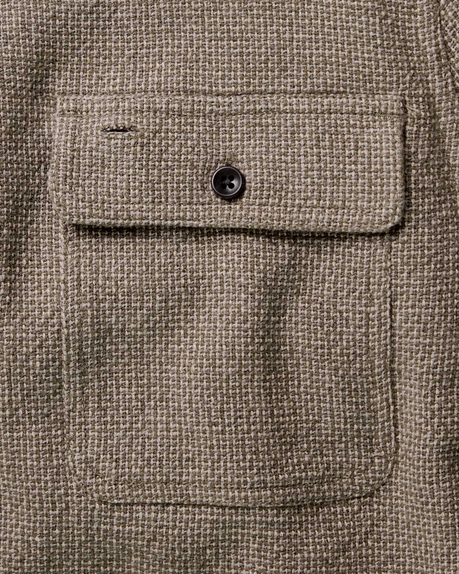 material shot of the pockets on The Ledge Shirt in Army Linen Tweed, Wovens by Taylor Stitch