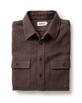 folded flatlay of The Ledge Shirt in Black Coffee Linen Tweed, Wovens by Taylor Stitch