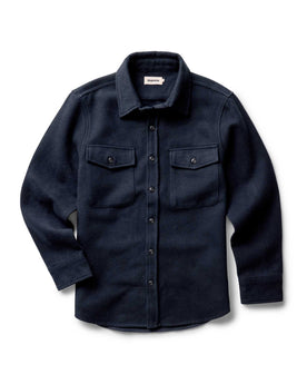 flatlay of The Maritime Shirt Jacket in Dark Navy Moleskin Twill, Outerwear by Taylor Stitch