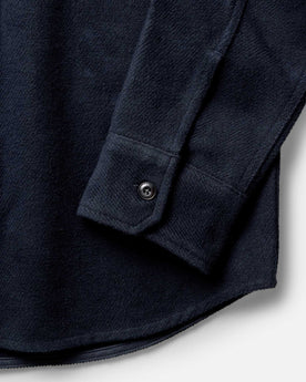 material shot of the sleeve on The Maritime Shirt Jacket in Dark Navy Moleskin Twill, Outerwear by Taylor Stitch