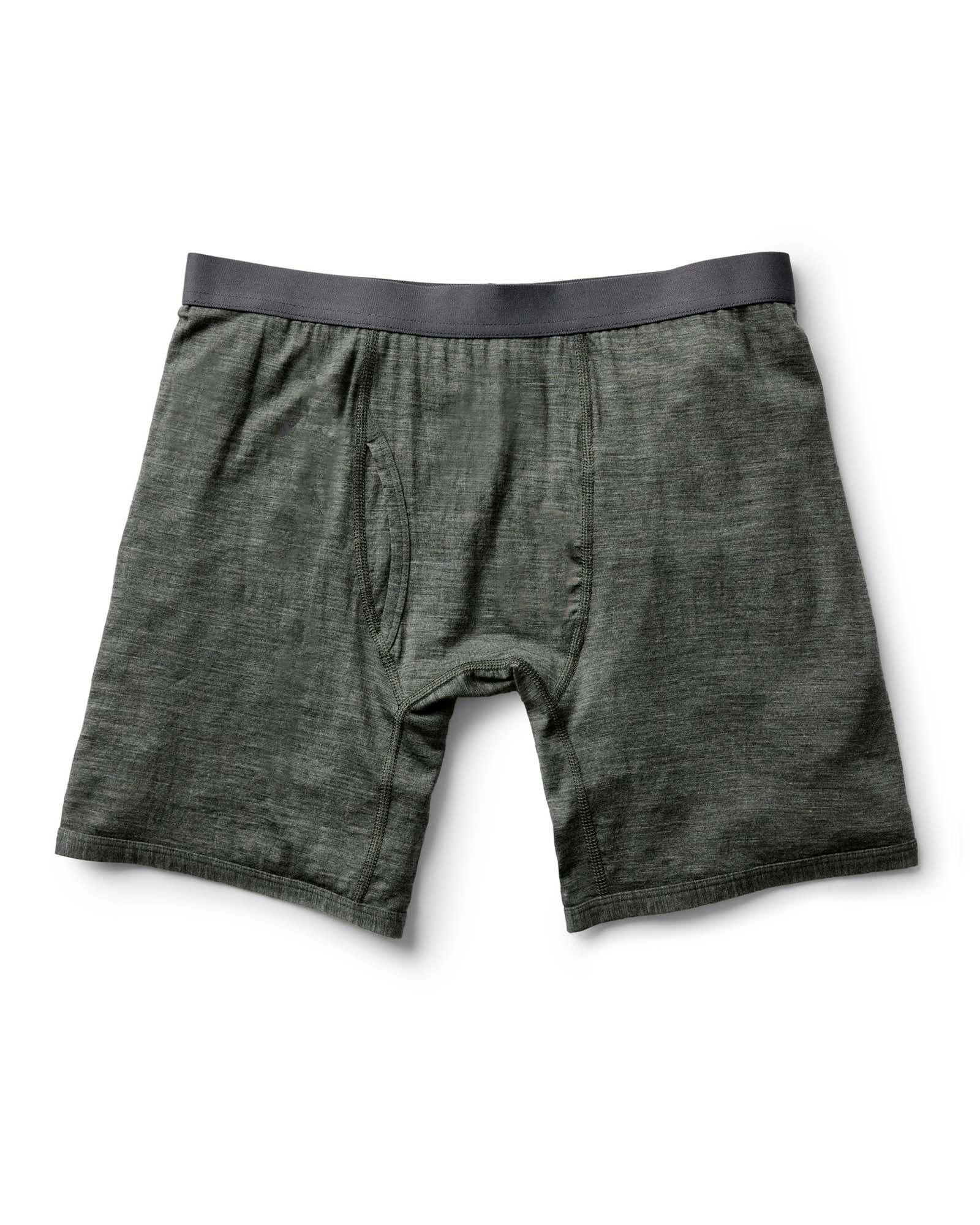 flatlay of The Merino Boxer in Heather Army, Accessories by Taylor Stitch