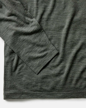 material shot of the sleeve on The Merino Long Sleeve Tee in Heather Army, Knits by Taylor Stitch