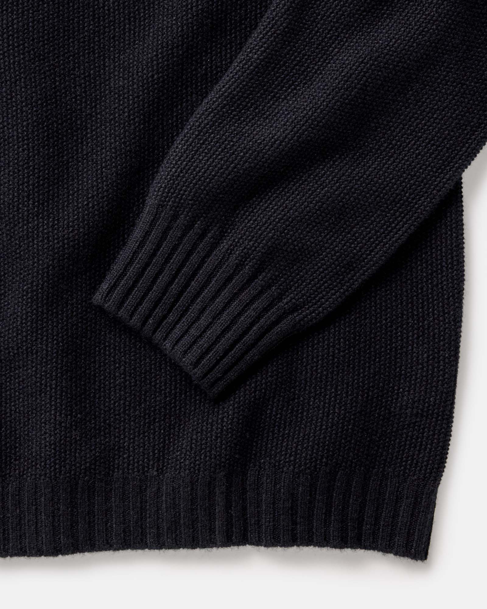 material shot of the sleeves on The Newton Sweater Polo in Midnight Merino, Knits by Taylor Stitch
