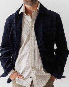 fit model showing off The Ojai Jacket in Dark Navy Corduroy, Outerwear by Taylor Stitch