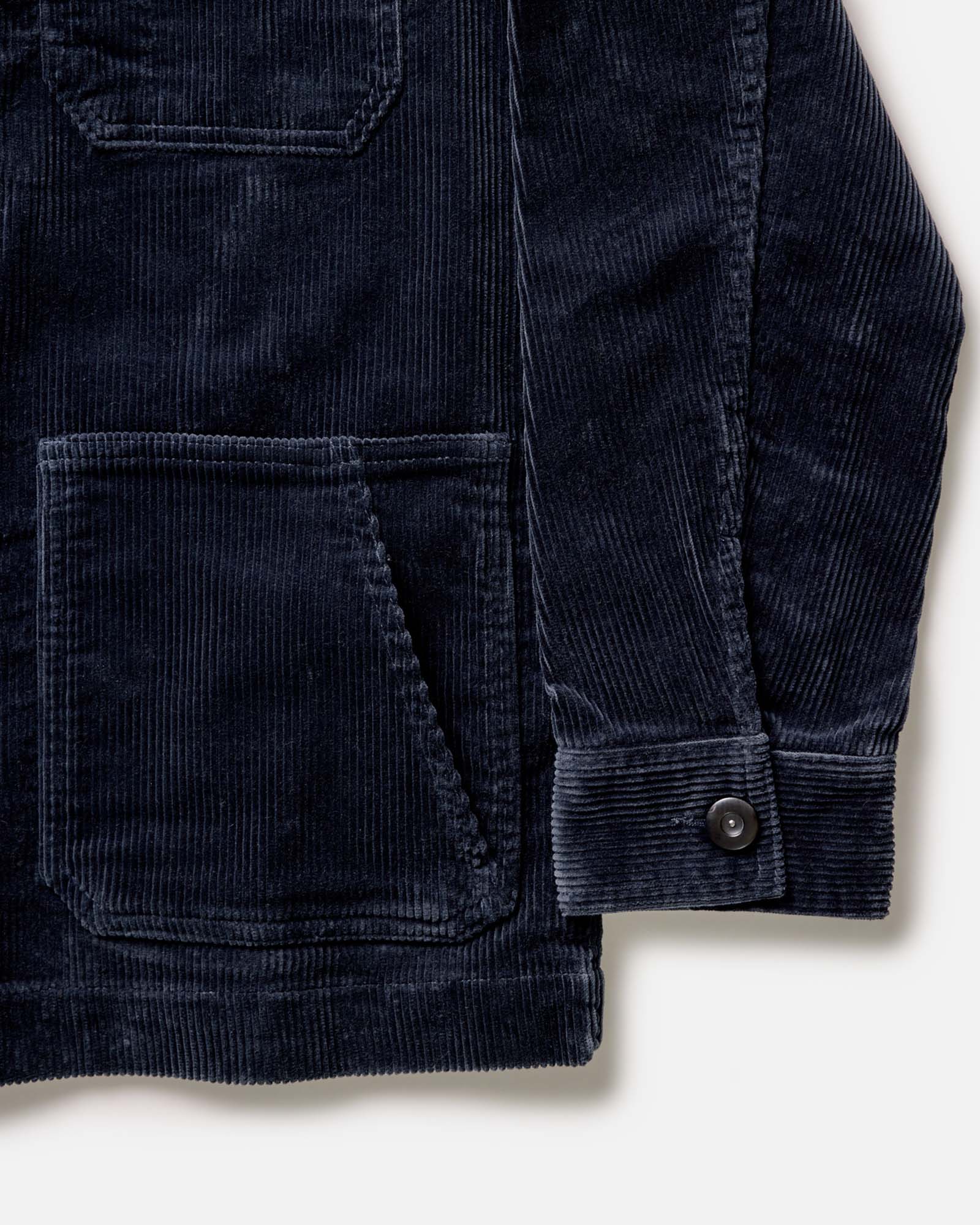 material shot of the sleeve on The Ojai Jacket in Dark Navy Corduroy, Outerwear by Taylor Stitch