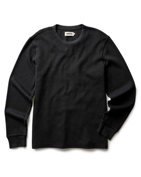 flatlay of The Organic Cotton Crew in Faded Black Waffle, Knits by Taylor Stitch