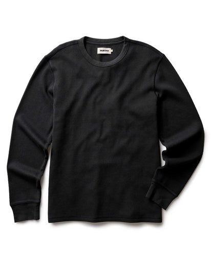 flatlay of The Organic Cotton Crew in Faded Black Waffle