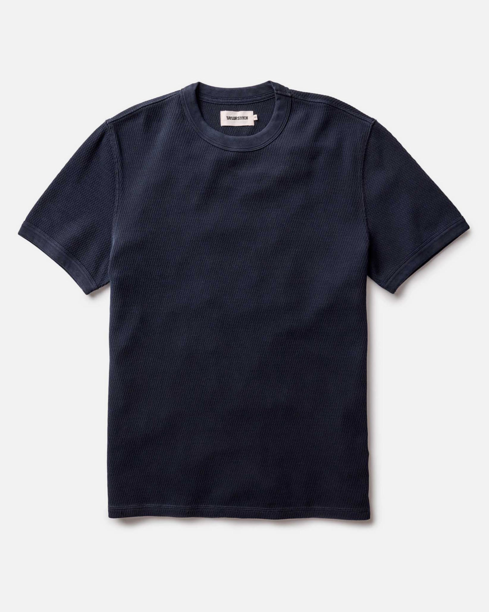 The Organic Cotton Short Sleeve Crew in Dark Navy Waffle: Featured Image, Knits by Taylor Stitch