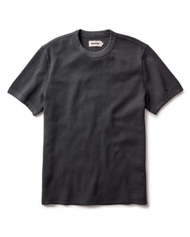 flatlay of The Organic Cotton Short Sleeve Crew in Faded Black Waffle, Knits by Taylor Stitch