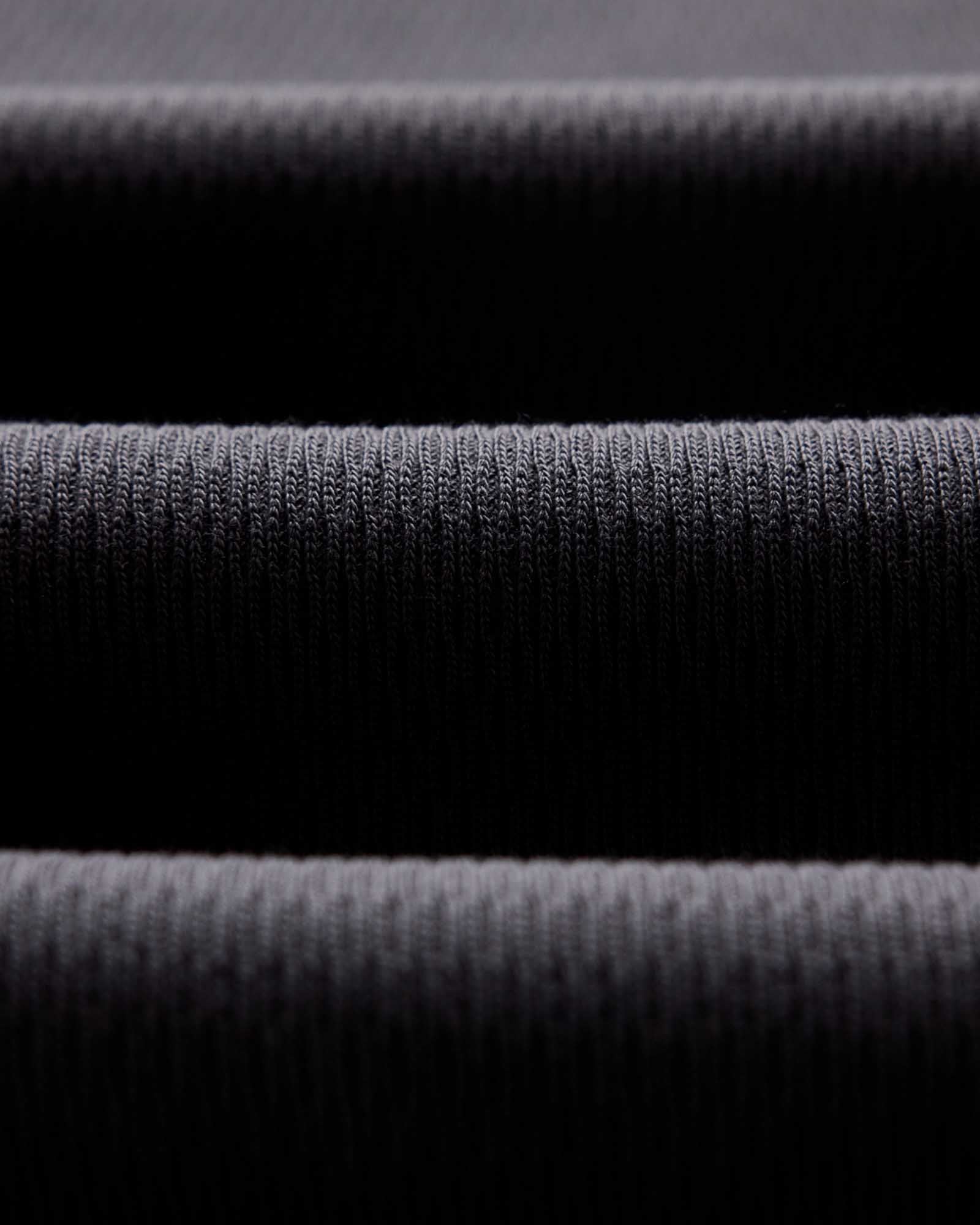 material shot of the waffle texture of The Organic Cotton Short Sleeve Crew in Faded Black Waffle, Knits by Taylor Stitch