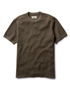 flatlay of The Organic Cotton Short Sleeve Crew in Fatigue Olive Waffle, Knits by Taylor Stitch