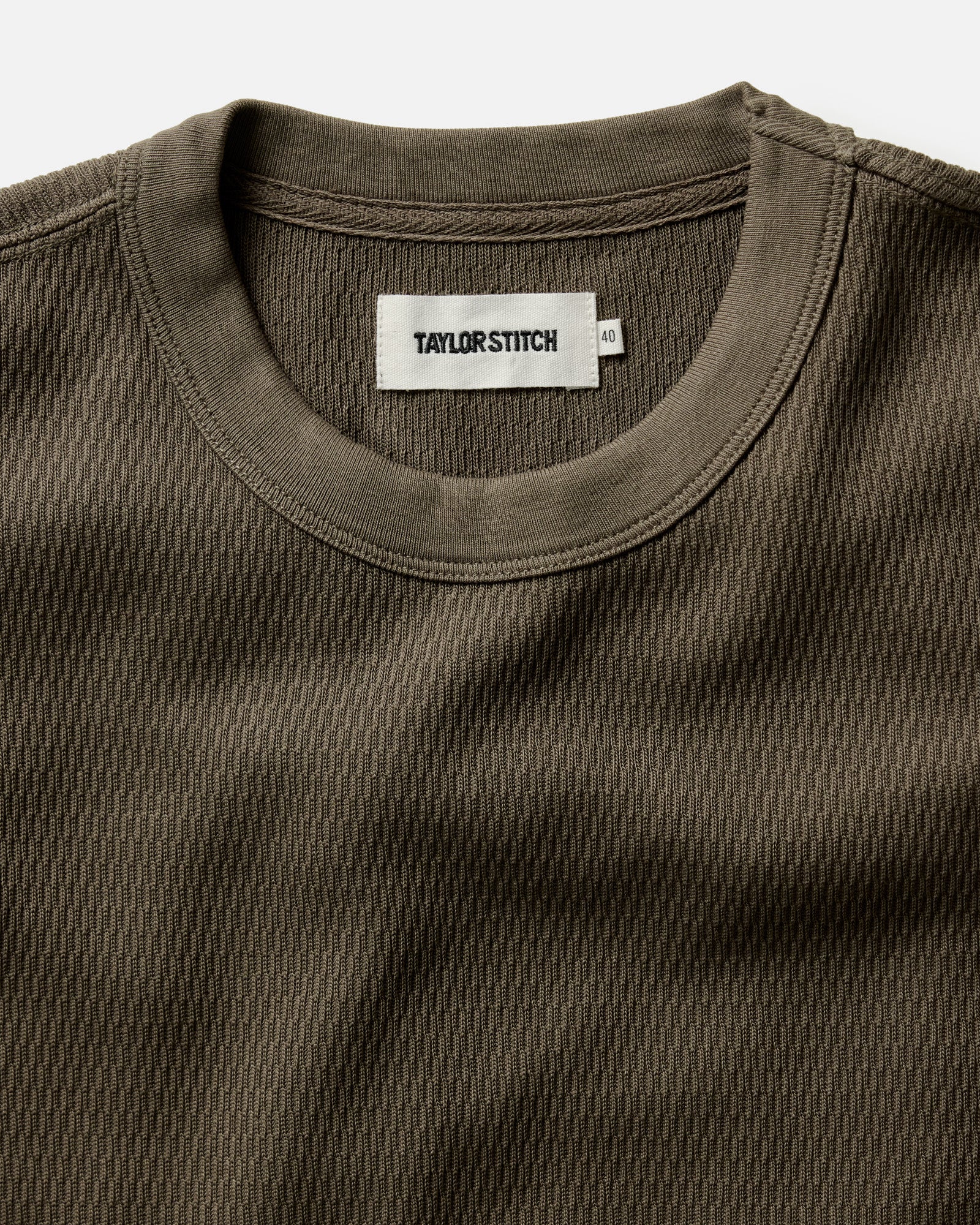 material shot of The Organic Cotton Short Sleeve Crew in Fatigue Olive Waffle, Knits by Taylor Stitch