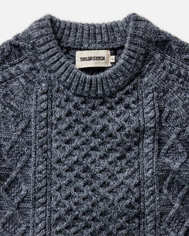 material shot of the collar on The Orr Sweater in Marled Marine Merino, Knits by Taylor Stitch
