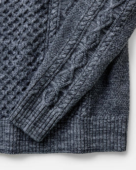 material shot of the sleeves on The Orr Sweater in Marled Marine Merino, Knits by Taylor Stitch