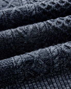 material shot of the fabric on The Orr Sweater in Marled Marine Merino, Knits by Taylor Stitch