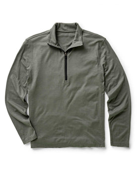 flatlay of The Ridgeline Merino Half Zip in Field Olive, Knits by Taylor Stitch