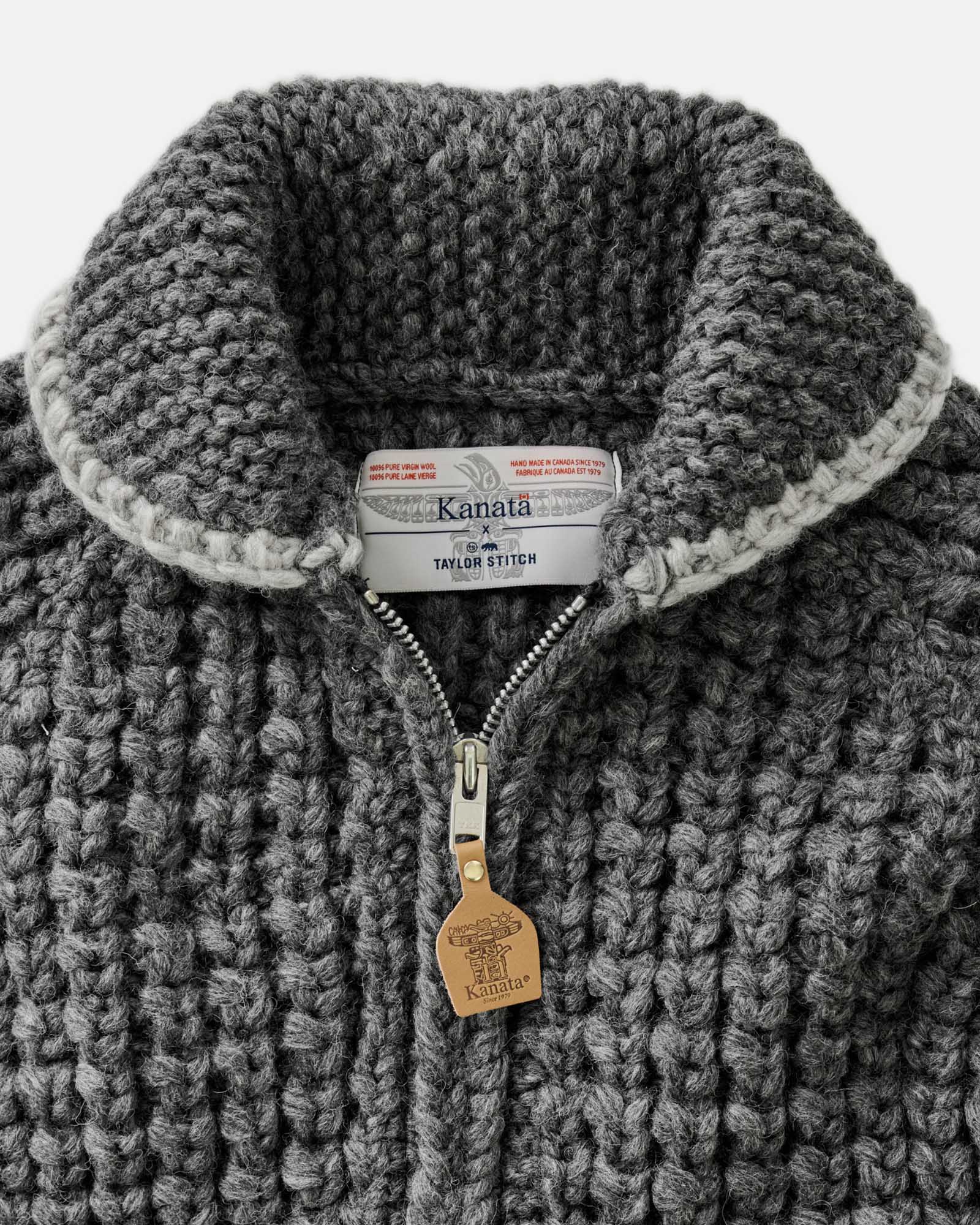 material shot of the collar on The Seawall Hand-Knit Sweater in Heather Graphite, Knits by Taylor Stitch