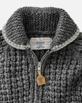 material shot of the collar on The Seawall Hand-Knit Sweater in Heather Graphite, Knits by Taylor Stitch