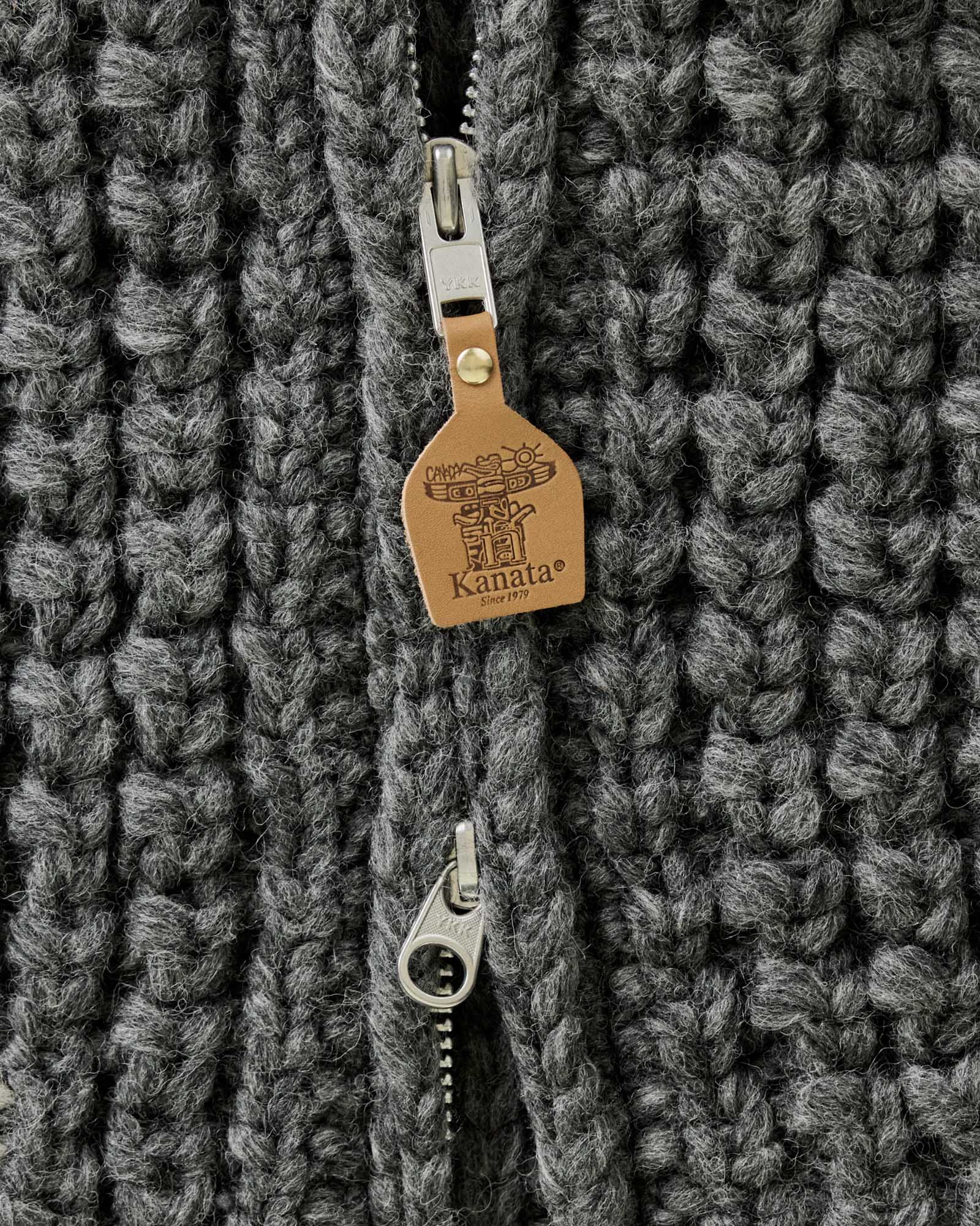 material shot of the zipper on The Seawall Hand-Knit Sweater in Heather Graphite, Knits by Taylor Stitch