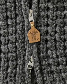 material shot of the zipper on The Seawall Hand-Knit Sweater in Heather Graphite, Knits by Taylor Stitch