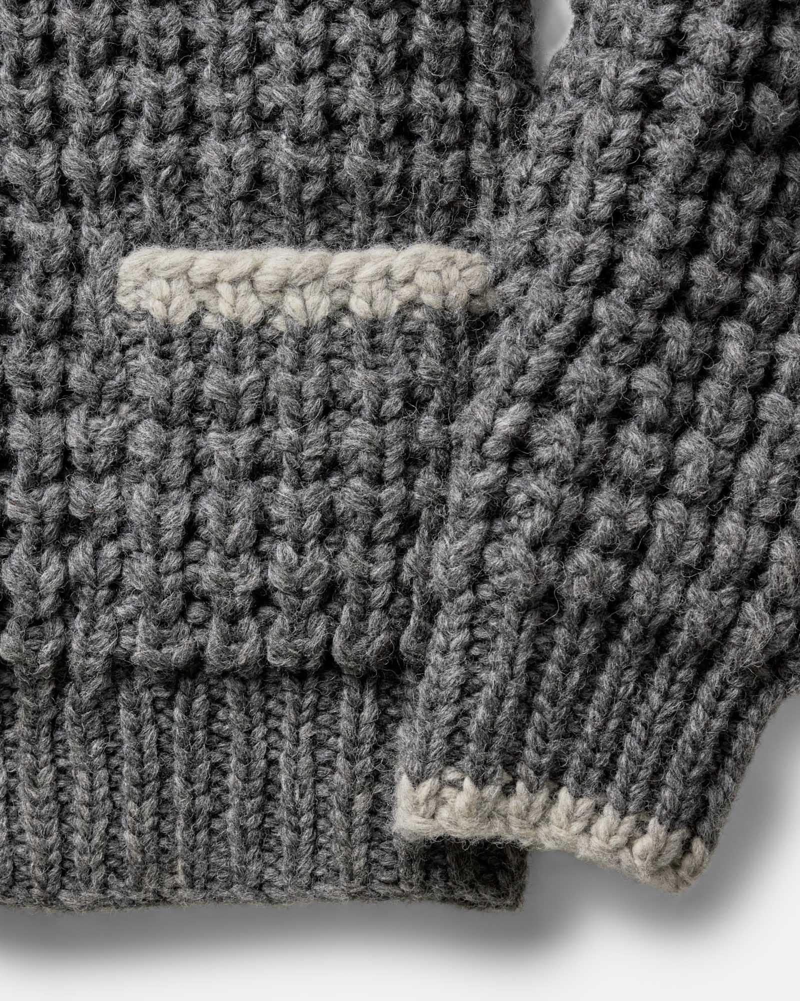 material shot of the sleeve on The Seawall Hand-Knit Sweater in Heather Graphite, Knits by Taylor Stitch