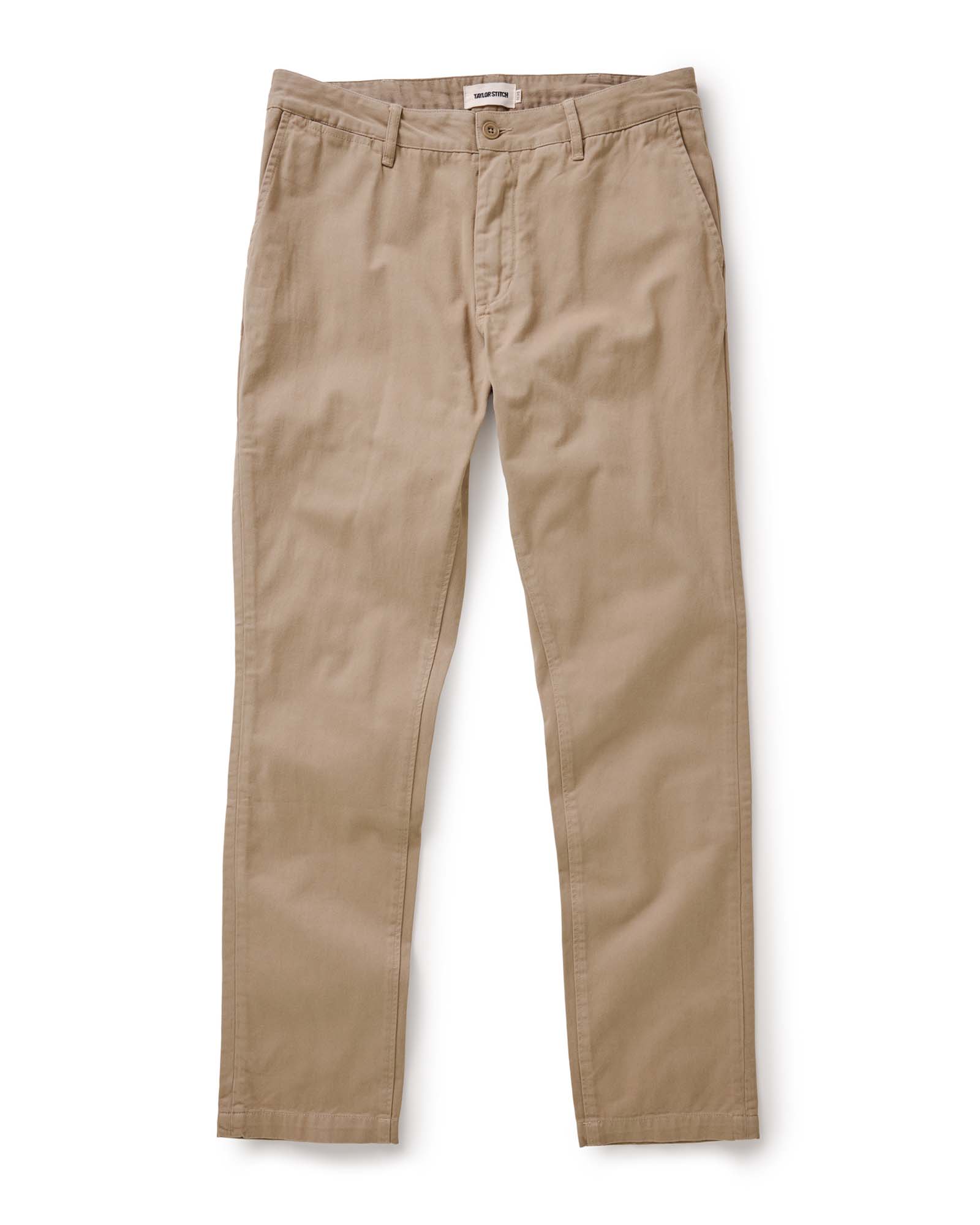 material shot of the back button-through pockets on The Slim Foundation Pant in Organic Khaki, Bottoms by Taylor Stitch