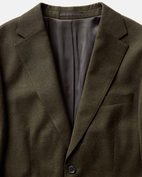 material shot of the collar on The Stevens Sportcoat in Black Olive Wool Flannel, Outerwear by Taylor Stitch