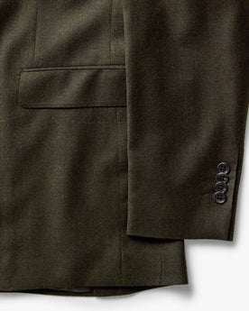 material shot of the sleeves on The Stevens Sportcoat in Black Olive Wool Flannel, Outerwear by Taylor Stitch