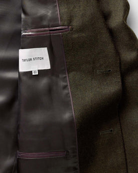 material shot of the inside of The Stevens Sportcoat in Black Olive Wool Flannel, Outerwear by Taylor Stitch