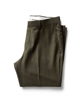 folded flatlay of The Stevens Trouser in Black Olive Wool Flannel, Bottoms by Taylor Stitch