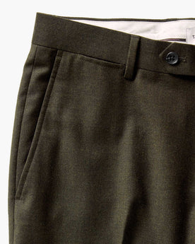 material shot of the pocket on The Stevens Trouser in Black Olive Wool Flannel, Bottoms by Taylor Stitch