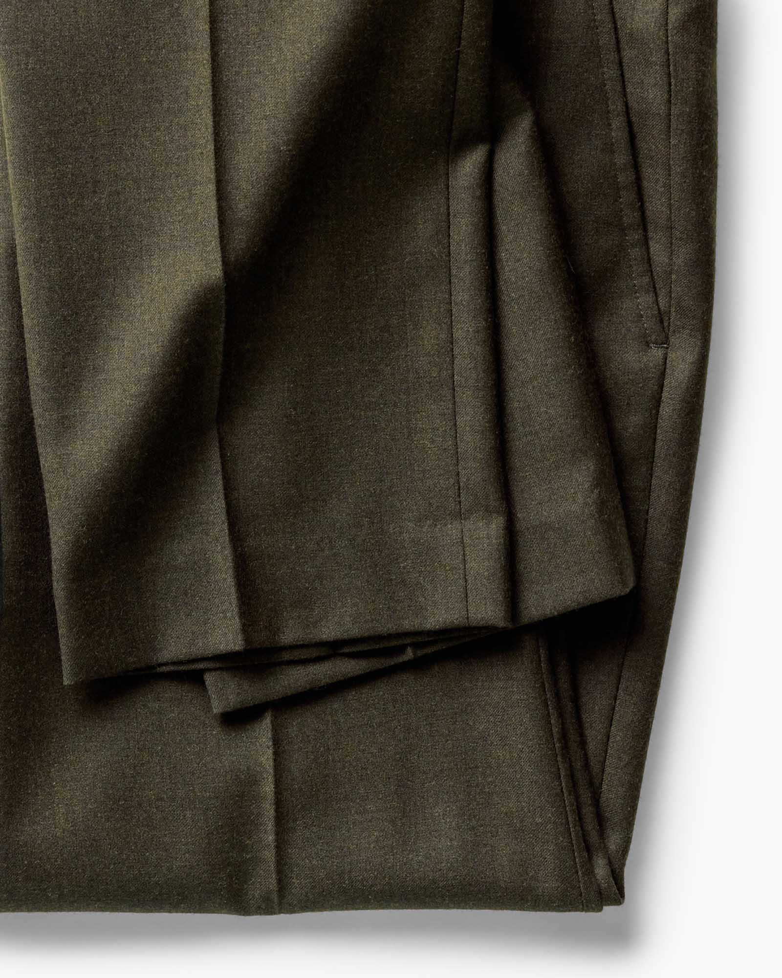 material shot of the cuff on The Stevens Trouser in Black Olive Wool Flannel, Bottoms by Taylor Stitch