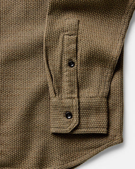 material shot of the sleeve on The Utility Shirt in Cypress Sashiko, Wovens by Taylor Stitch