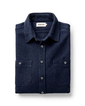 folded flatlay of The Utility Shirt in Rinsed Indigo Sashiko, Wovens by Taylor Stitch