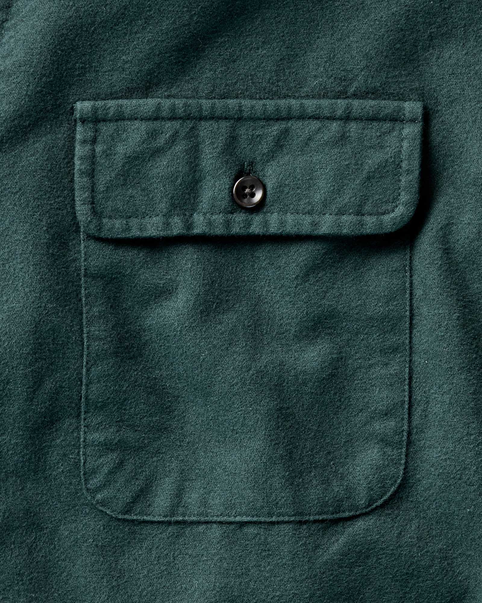 material shot of the pocket on The Yosemite Shirt in Dark Forest, Wovens by Taylor Stitch