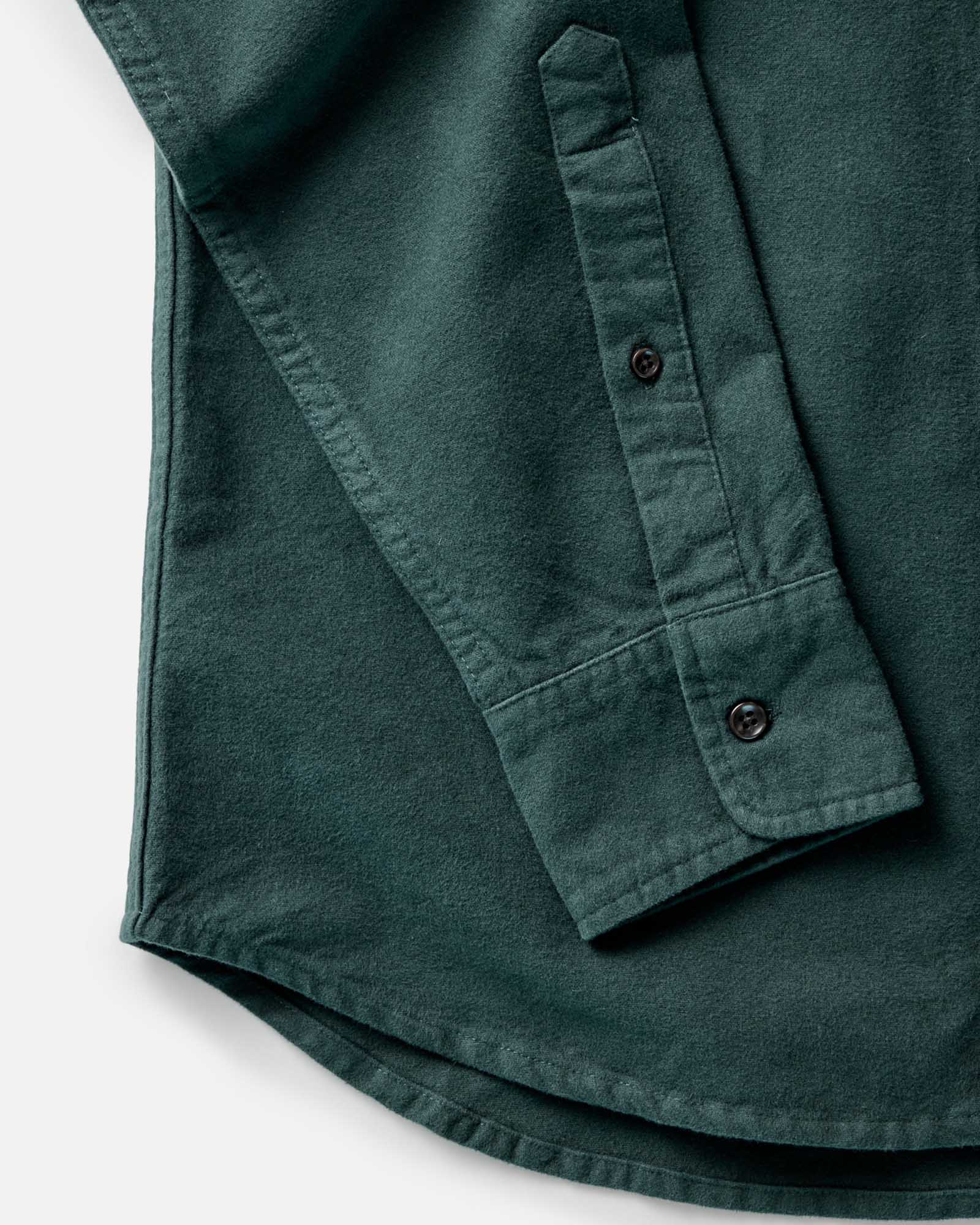 material shot of the cuff on The Yosemite Shirt in Dark Forest, Wovens by Taylor Stitch