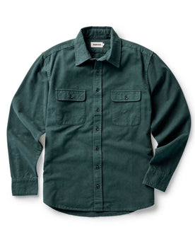flatlay of The Yosemite Shirt in Dark Forest, Wovens by Taylor Stitch