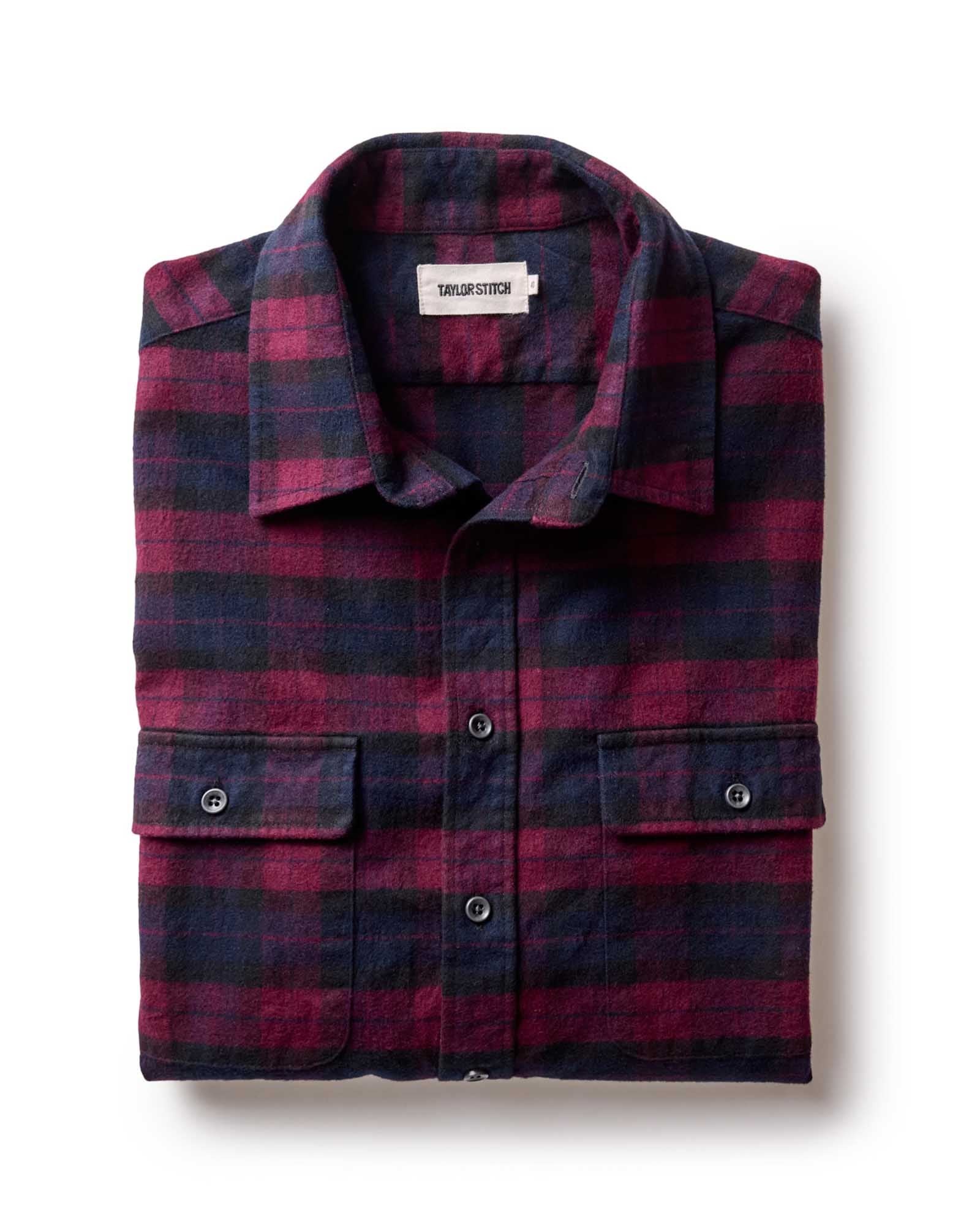 folded flatlay of The Yosemite Shirt in Port Plaid, Wovens by Taylor Stitch