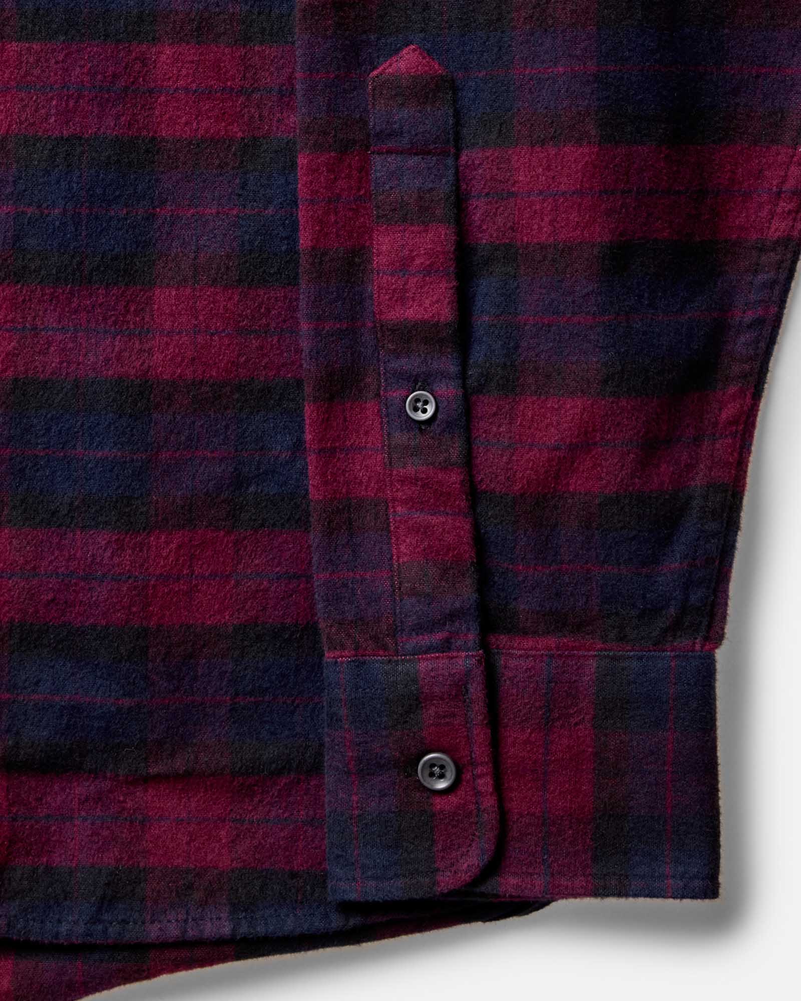 material shot of the cuff on The Yosemite Shirt in Port Plaid, Wovens by Taylor Stitch