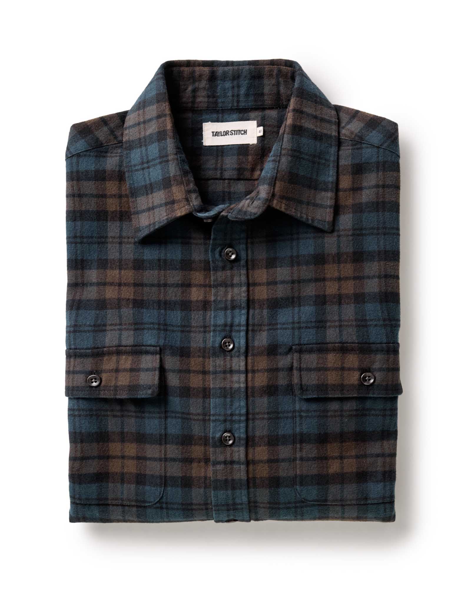 folded flatlay of The Yosemite Shirt in Wetlands Plaid, Wovens by Taylor Stitch