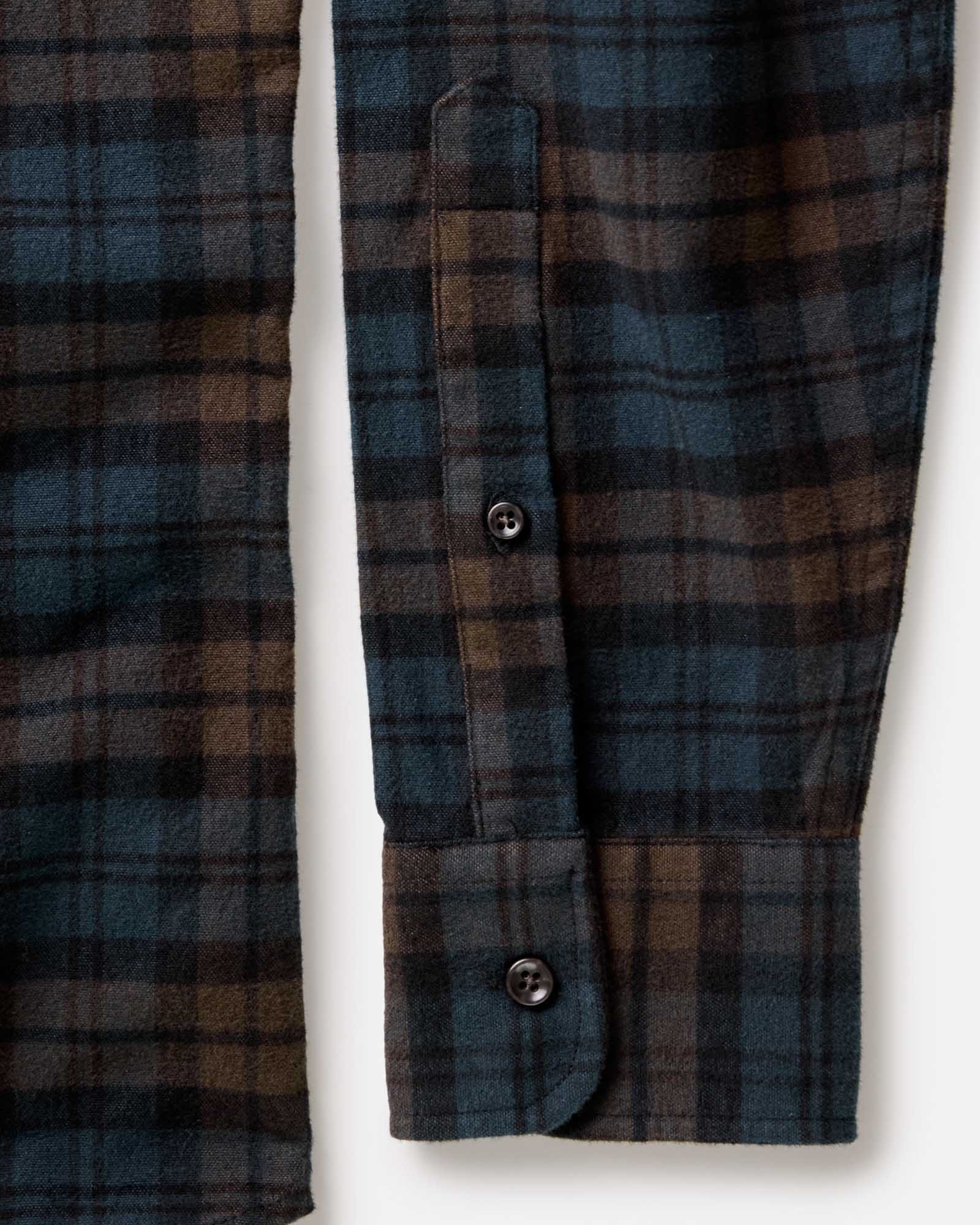 material shot of the cuff on The Yosemite Shirt in Wetlands Plaid, Wovens by Taylor Stitch